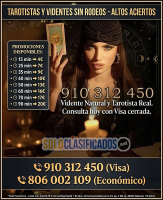 Solo Clasificados - videncia pura runas tiradas concretas tarot por telefóno 24 horas España 910312450 TAROT 806002109 Coste min 042/079 cm € min fj - imagen: 1
