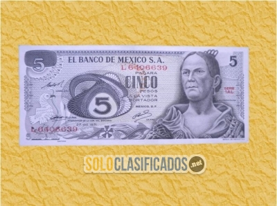 Billete de 5 pesos mexicanos con serie 1AL del año 1971. Sin circ... 