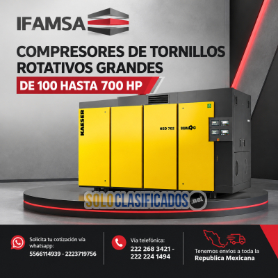 COMPRESORES DE TORNILLOS ROTATIVOS GRANDES DE 100 HASTA 700 HP...