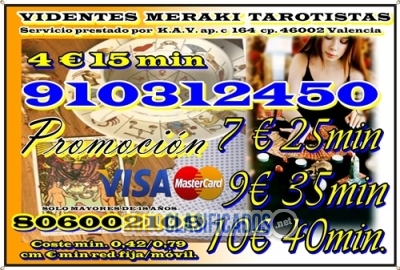 TAROT CON VISA  4 EUROS LOS 15 MINUTOSVIDENTES  LAS 24 HORAS 9103... 