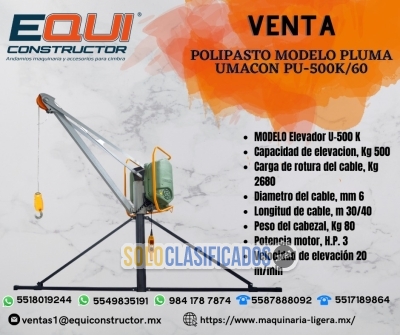 Venta de Polipasto Modelo Pluma Umacon PU-500K-60.... 