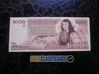 Billete de 1000 pesos de Sor Juana de asbaje con marca de agua. N... 