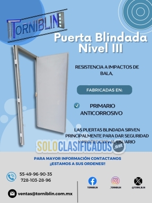 Puerta blindada nivel III / TORNIBLIN(torniquetes y blindajes )... 