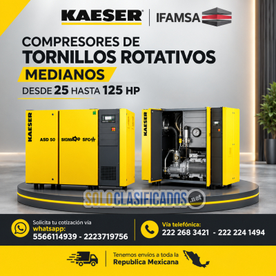 COMPRESORES DE TORNILLOS ROTATIVOS MEDIANOS DESDE 25 HASTA 125 HP...
