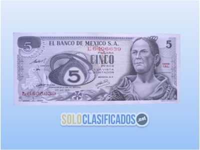 Billete de 5 de los viejos pesos con la imagen de La Corregidora.... 