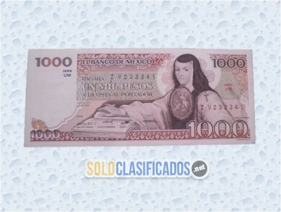 Billete de Sor Juana Inés de la Cruz de 1000 pesos color café con... 