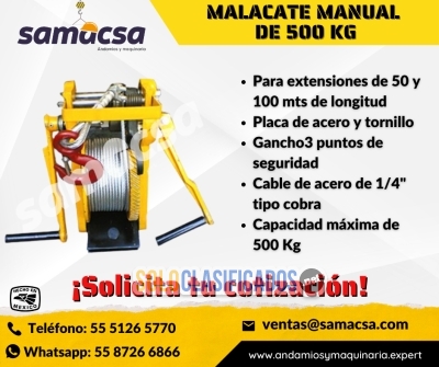 Solo Clasificados - Malacate tipo Manual para Hamaca equipos de 50m de cable - imagen: 1