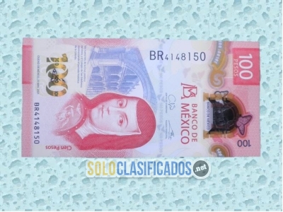 Sor Juana en billete de color rojo de 100 pesos mexicanos. Nuevo... 
