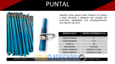 PUNTALES METALICOS DIAMETRO DE TUBO EXTERNO 1 1/2