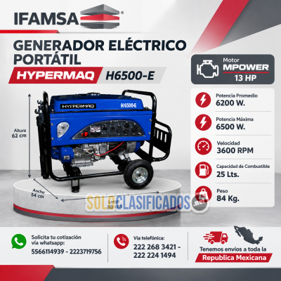 GENERADOR ELÉCTRICO PORTÁTIL HYPERMAQ H6500-E...
