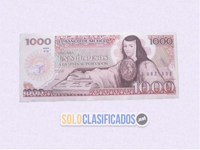 Billete antigüo de 1000 pesos de Sor Juana Inés de la Cruz. Sin c... 