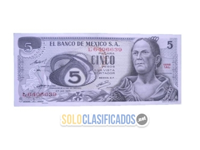 Billete de 5 pesos con la imagen de Josefa Ortíz de Dominguez. Nu... 