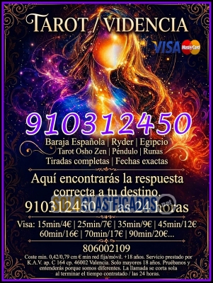 Solo Clasificados - videncia pura runas tiradas concretas tarot por telefóno 24 horas España 910312450 806002109 Coste min 042/079 cm € min fijo/ móvil +18 años  las 2 - imagen: 1