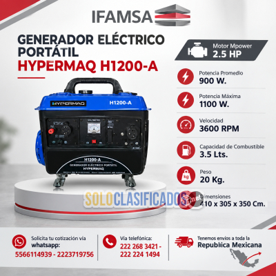 GENERADOR ELÉCTRICO PORTÁTIL HYPERMAQ H1200-A...