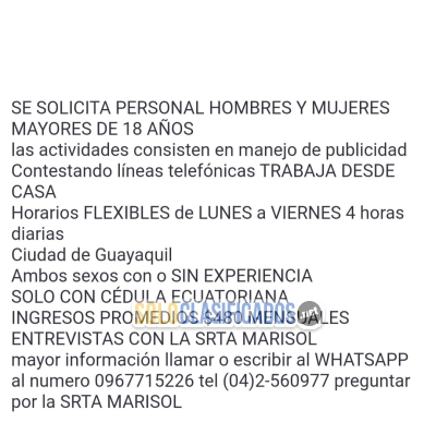 SOLiciTaMO personal ambos sexos sin experiencia... 