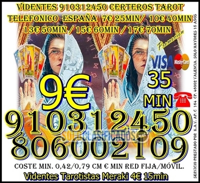 TAROT CON VISA  4 EUROS LOS 15 MINUTOS /9 EUR 35 MIN LAS 24 HORAS... 