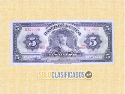 Papel moneda, billete de La Gitana de 5 pesos de México. Nuevo... 