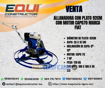 Venta de ALLANADORA CON PLATO DE 92cm Con motor CAPO70 marca FIAT... 