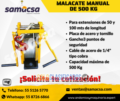 Solo Clasificados - MALACATE PARA HAMACA / SISTEMA DE IZAJE MANUAL SAMACSA - imagen: 1