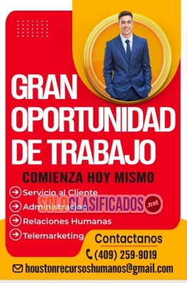 Oferta de Empleo Laboral HOUSTON SE SOLICITA PERSONAL...