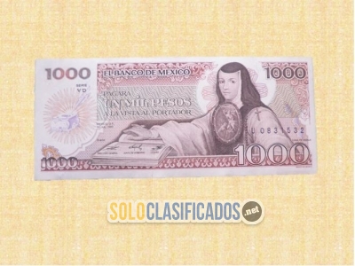 Juana de Asbaje en este billete de 1000 pesos con el tintero. Sin... 
