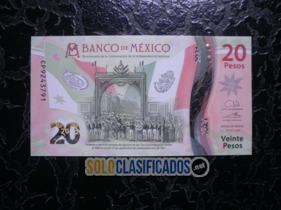 20 pesos es el valor de este billete Conmemorativo de la Independ... 