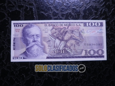 Billete de 100 pesos de Venustiano Carranza del año 1982. Nuevo... 