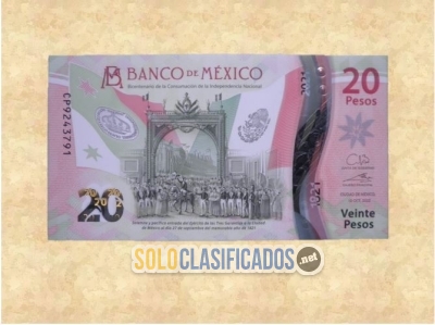 Billete del Bicentenario de la Independencia de 20 pesos. Serie C... 