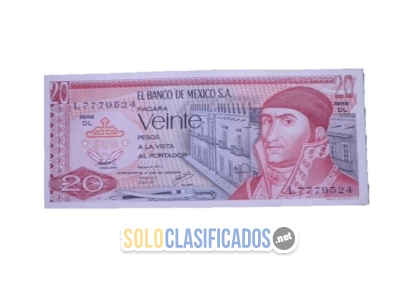 Billete de Jose María Morelos de 20 pesos color rojo. Sin circula... 