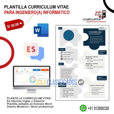 Solo Clasificados - Plantilla Currículum Vitae para Ingeniero(a) Informático - imagen: 1