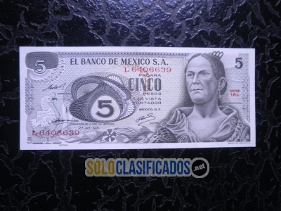 Billete de 5 pesos de La Corregidora del año 1971. Nuevo, sin cir... 