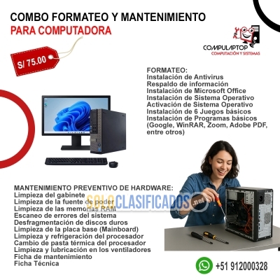 Combo Formateo y Mantenimiento para Computadora (Chincha alta)... 