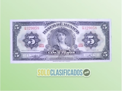 México billete de 5 pesos con La Gitana. Sin circular, del año 19... 