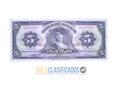 Cinco pesos Billete de México, 1969 con La Gitana. Sin circular... 