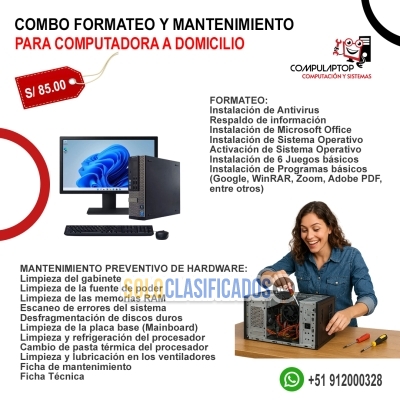 Combo Formateo y Mantenimiento para Computadora a Domicilio... 