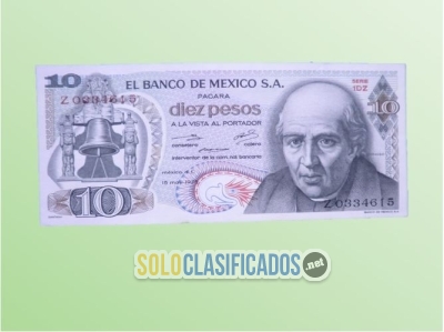 Billete de 10 pesos 1975. Serie 1DZ Banco de México. Sin circular... 
