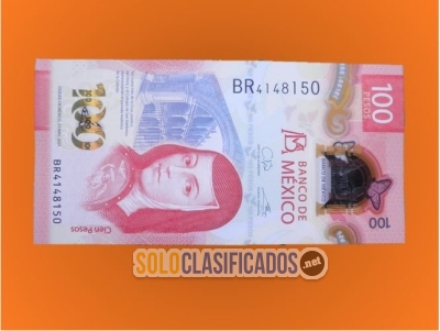 Billete nuevo y coleccionable de Sor Juana de 100 pesos... 