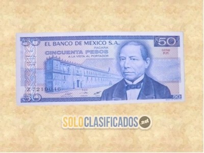 Billete antigüo de 50 pesos con Juarez en la imagen. Sin circular... 