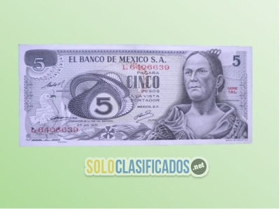 Billete de 5 pesos con La Corregidora y el águila devorando una s... 