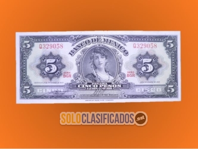Billete de 5 pesos emitido por el Banco de México, del año 1969. ... 